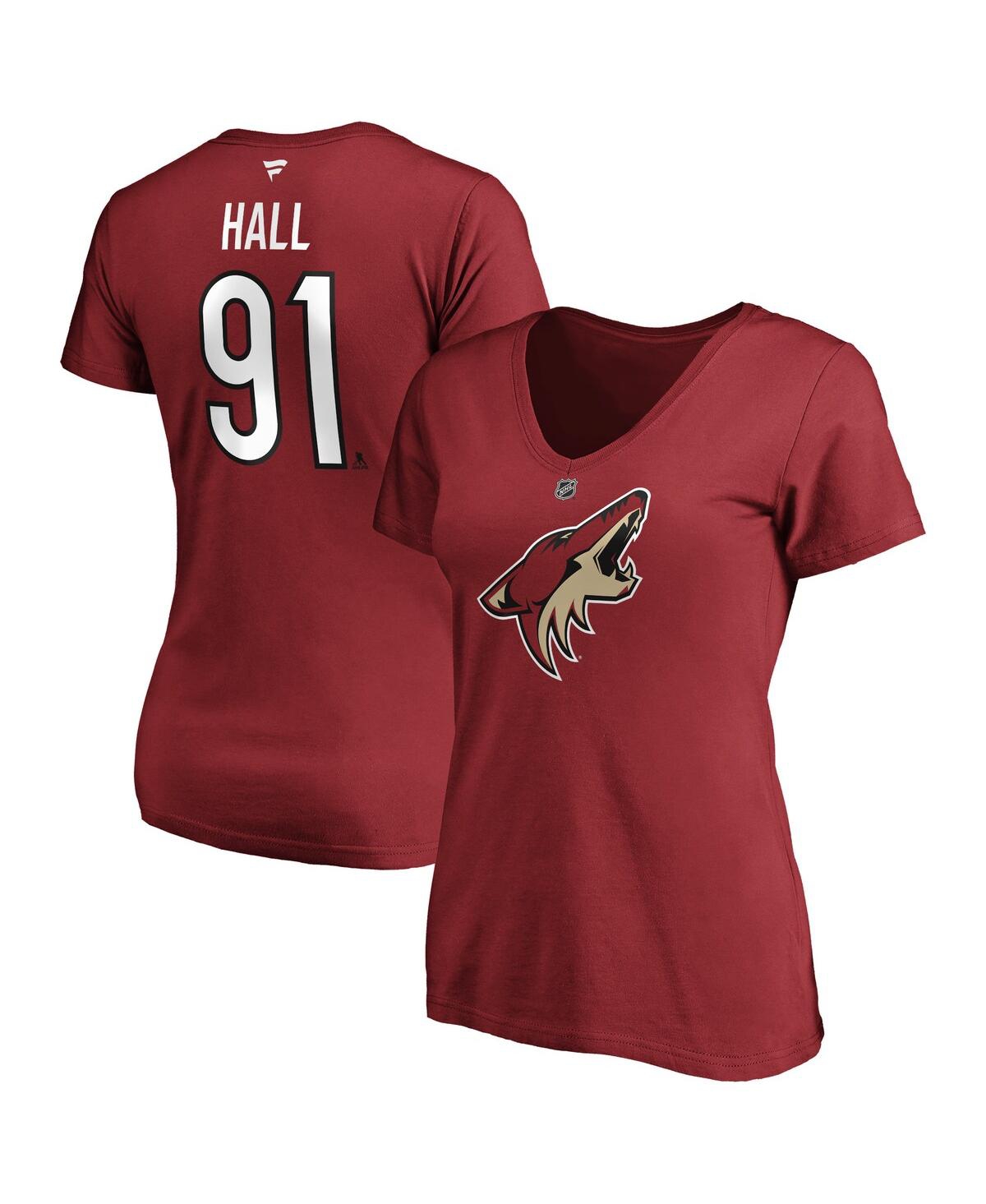 Fanatics Women's  Taylor Hall Garnet Arizona Coyotes Authentic Stack Name And Number V-neck T-shirt