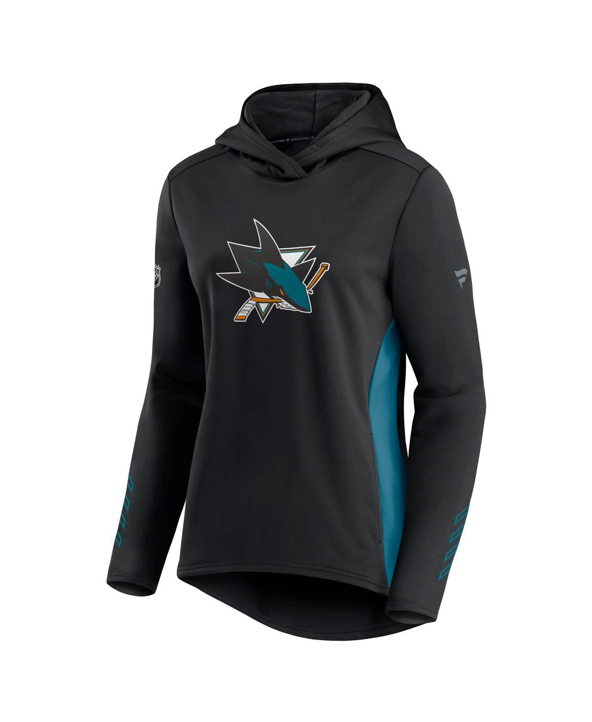Fanatics Women's  Black And Teal San Jose Sharks Authentic Pro Locker Room Pullover Hoodie In Black,teal