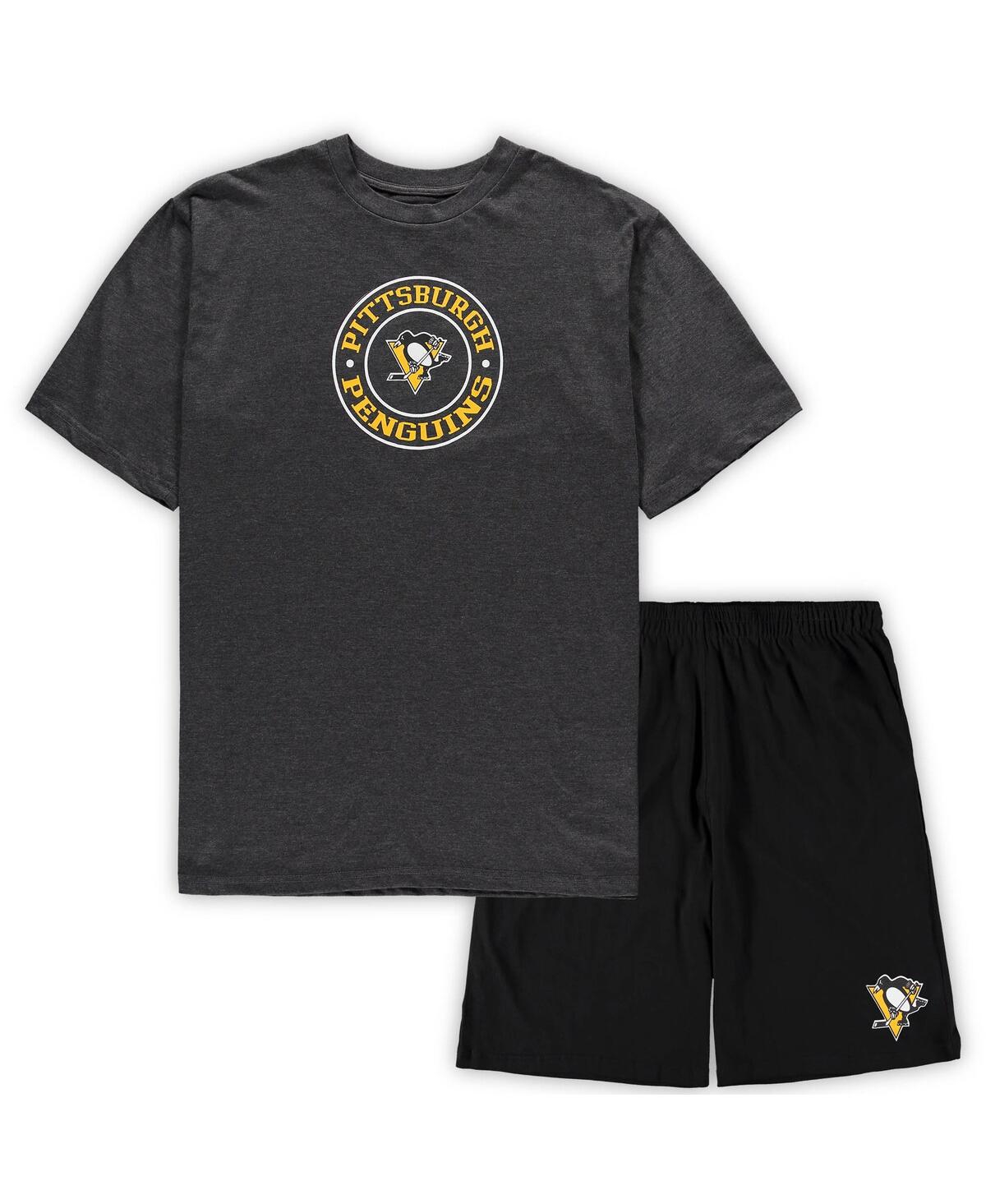 Shop Concepts Sport Men's  Black, Heathered Charcoal Pittsburgh Penguins Big And Tall T-shirt And Shorts S In Black,heathered Charcoal