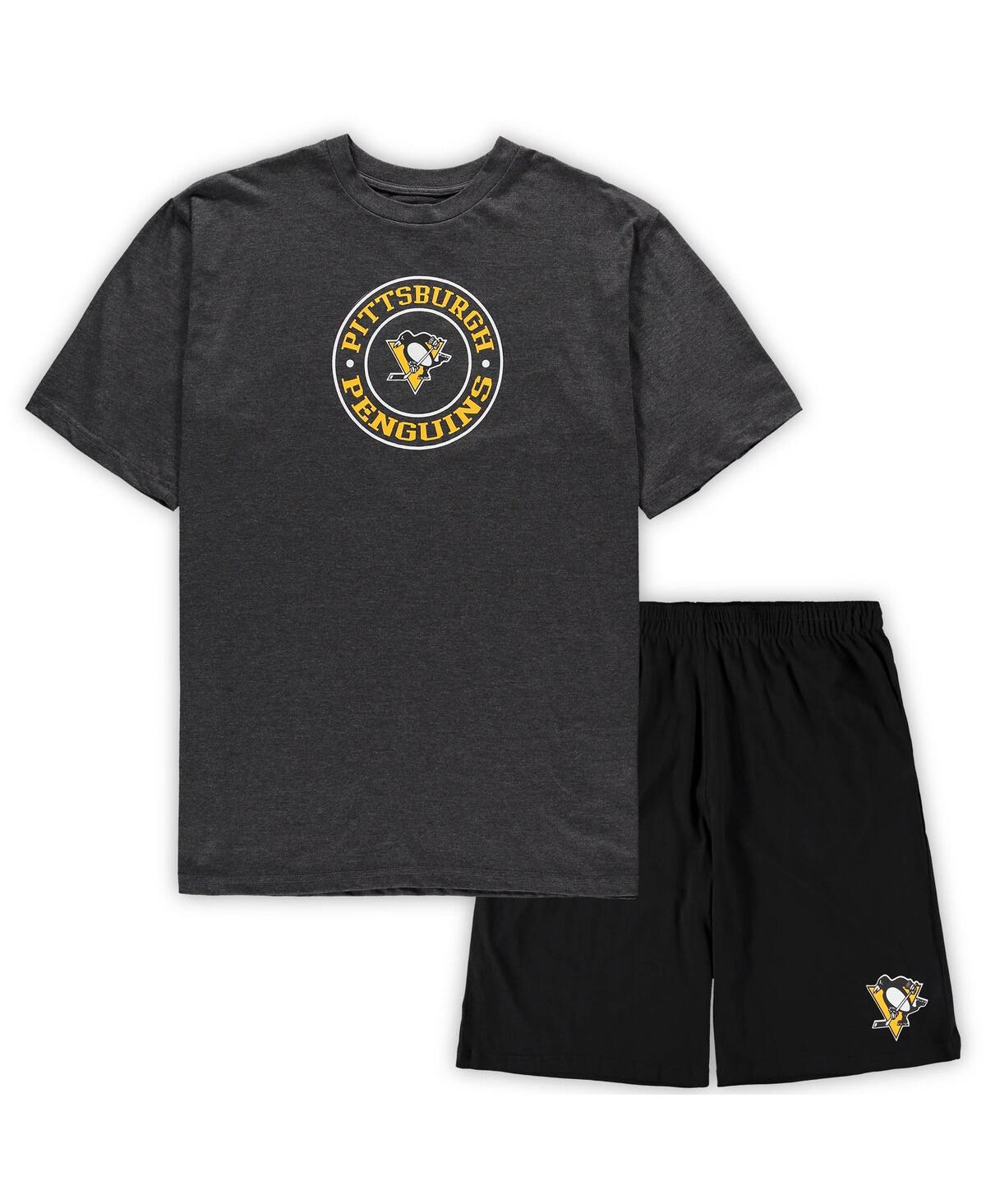 Concepts Sport Men's  Black, Heathered Charcoal Pittsburgh Penguins Big And Tall T-shirt And Shorts S In Gray