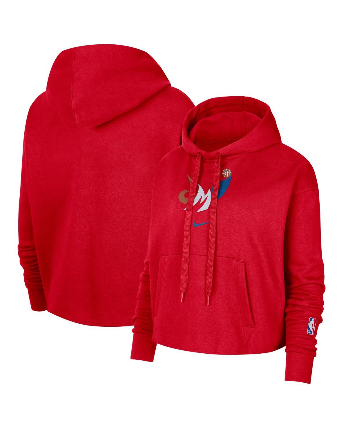Shop Nike Women's  Red Washington Wizards 2021/22 City Edition Essential Logo Cropped Pullover Hoodie
