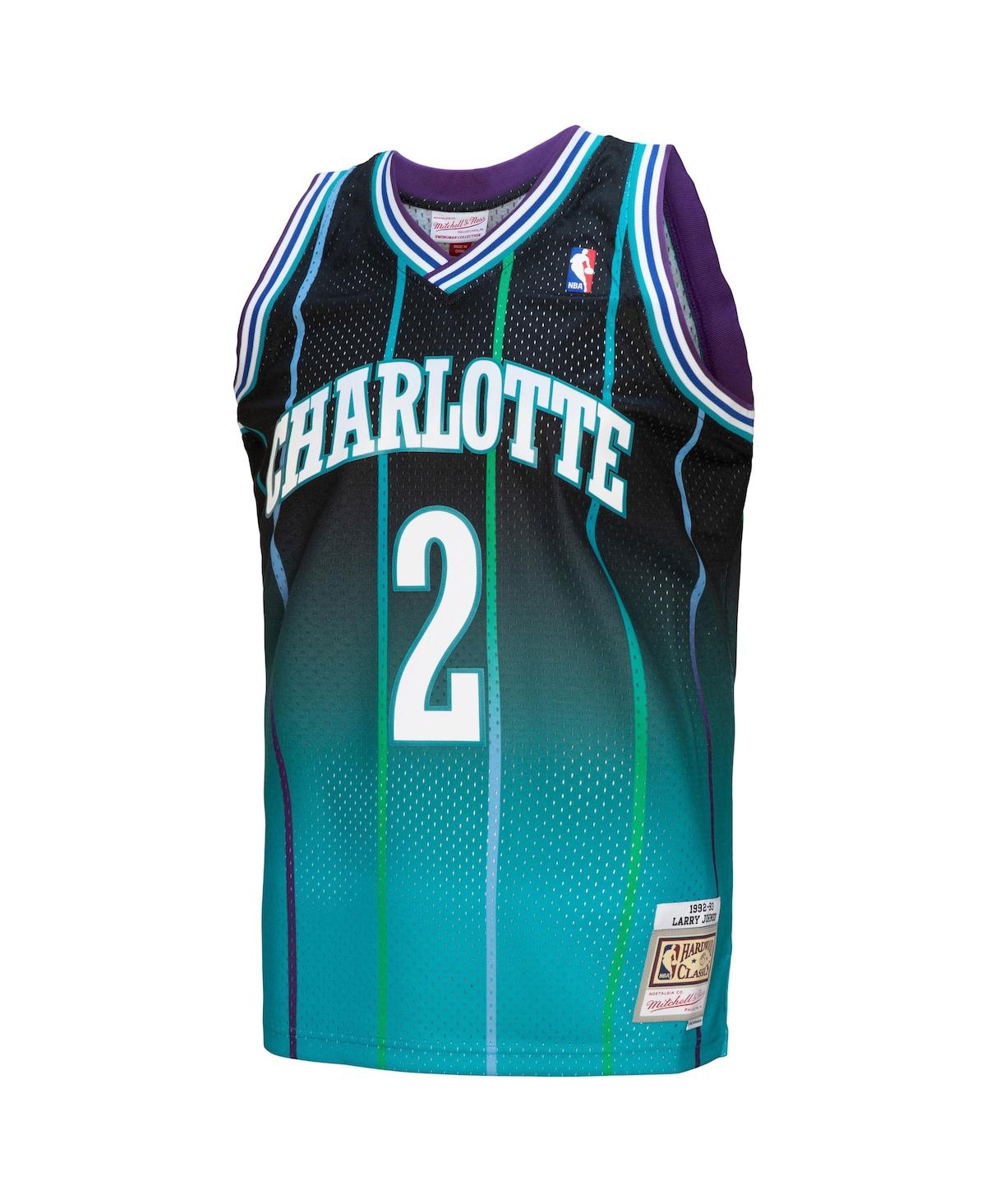 Men's Mitchell & Ness Larry Johnson Black Charlotte Hornets 1992/93 Hardwood Classics Fadeaway Swingman Player Jersey - Black