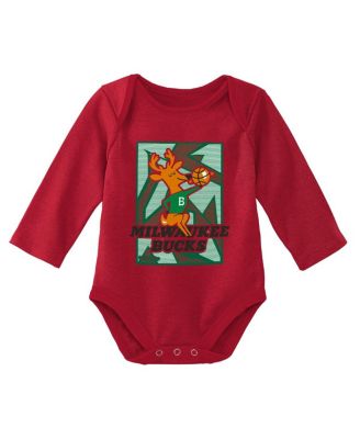 Infant Boys and Girls Hunter Green, Red Milwaukee Bucks Hardwood Classics Bodysuits and Cuffed Knit Hat Set
