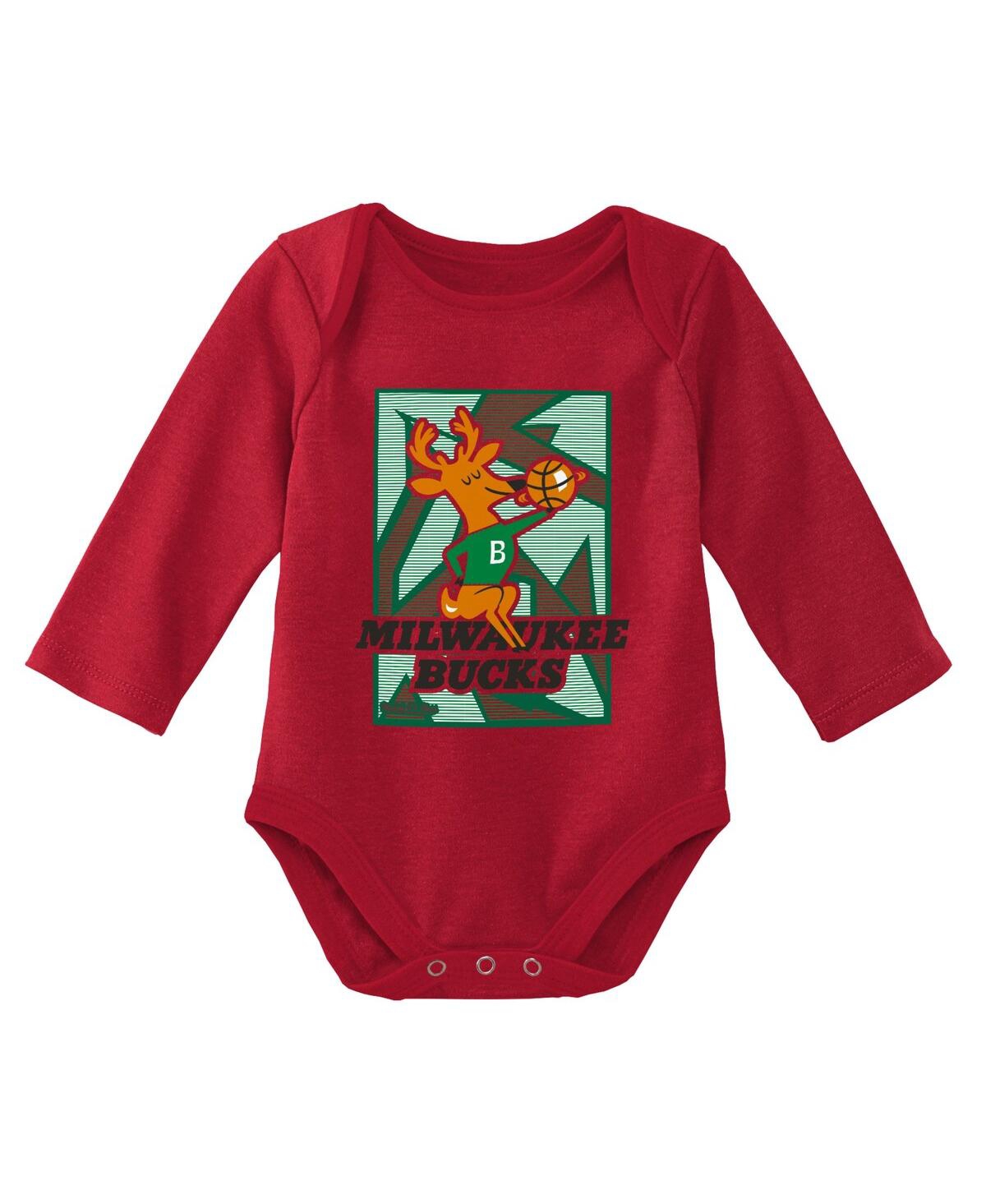 Shop Mitchell & Ness Infant Boys And Girls  Hunter Green, Red Milwaukee Bucks Hardwood Classics Bodysuits  In Green,red