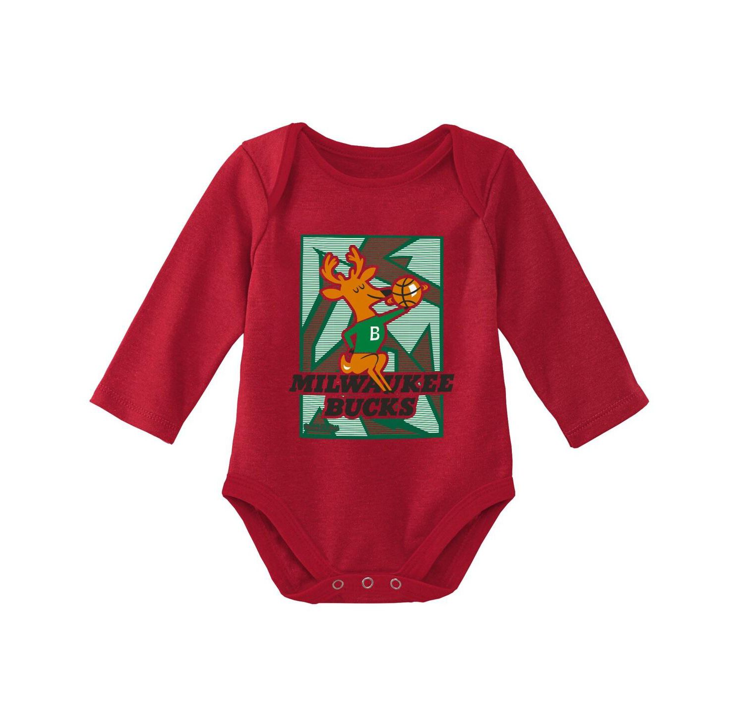 Infant Boys and Girls Hunter Green, Red Milwaukee Bucks Hardwood Classics Bodysuits and Cuffed Knit Hat Set