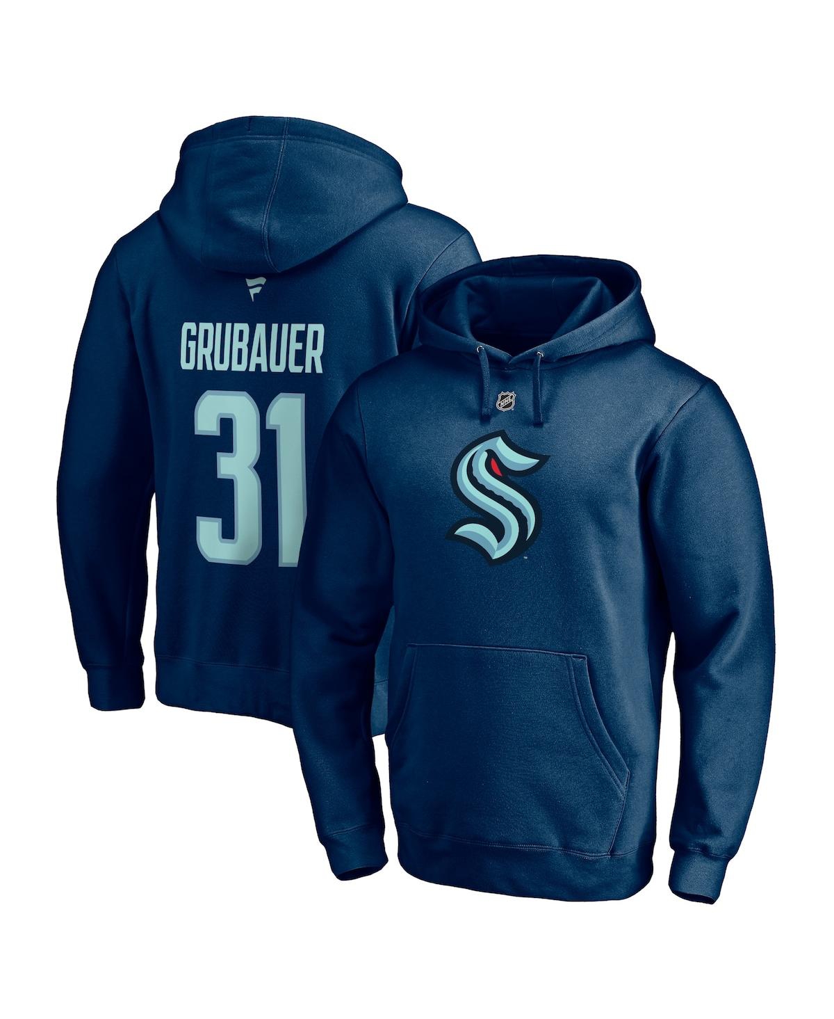 Fanatics Men's  Philipp Grubauer Deep Sea Blue Seattle Kraken Authentic Stack Name And Number Pullove