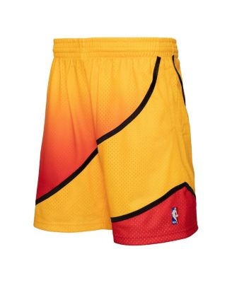 Men's Gold and Red Atlanta Hawks 1986/87 Hardwood Classics Fadeaway Reload 3.0 Swingman Shorts