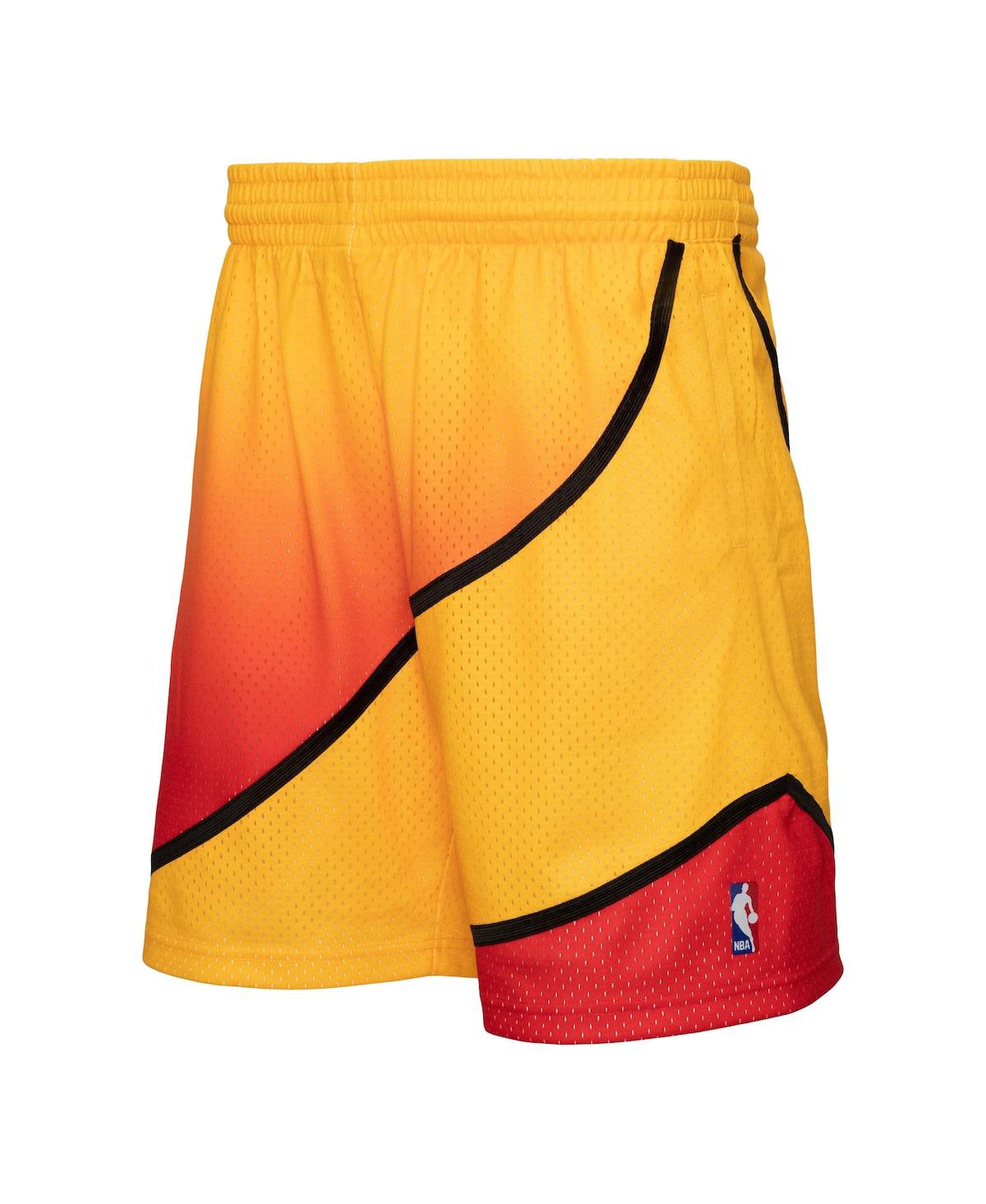 Men's Mitchell & Nessand Red Atlanta Hawks 1986/87 Hardwood Classics Fadeaway Reload 3.0 Swingman Shorts - Gold, Red