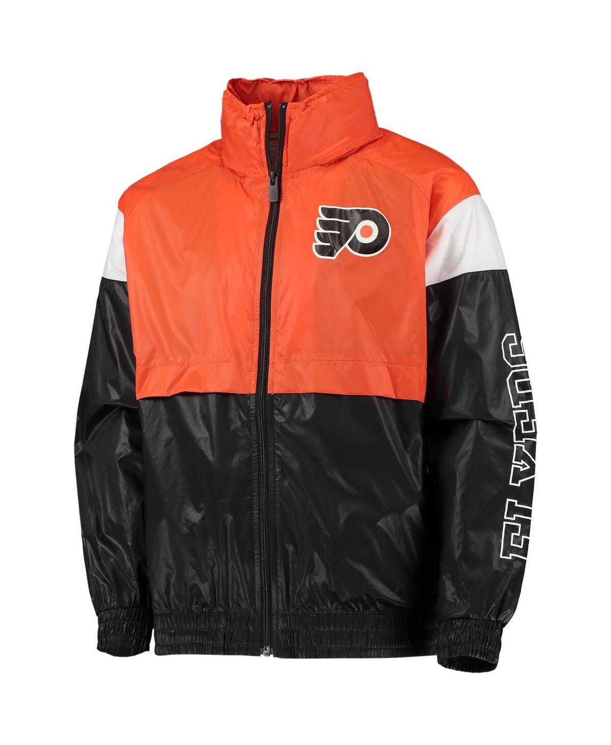 Shop Outerstuff Big Boys Orange, Black Philadelphia Flyers Goal Line Full-zip Hoodie Windbreaker Jacket In Orange,black