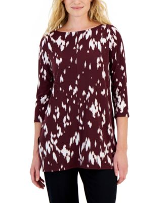 Alfani - Petite Printed Boat-Neck 3/4-Sleeve Tunic