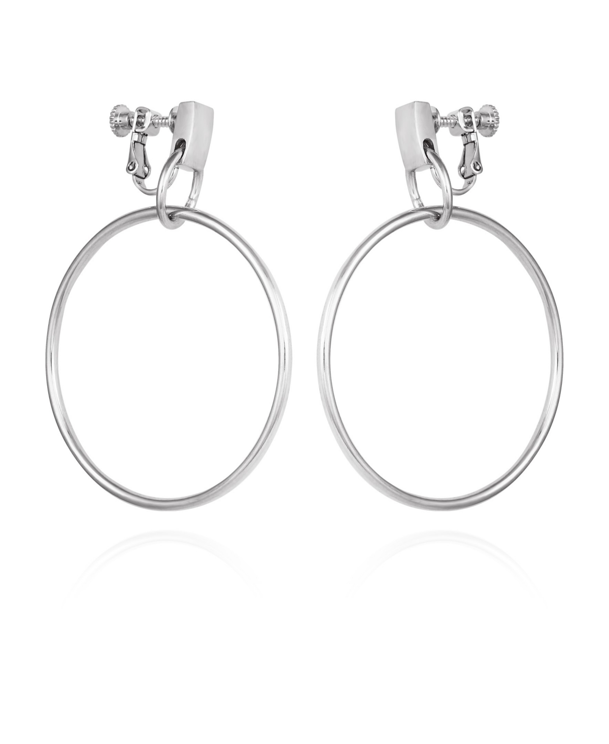 Shop Vince Camuto Clip-on Drop Hoop Earrings In Silver-tone