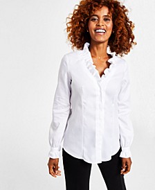 Women's Cotton Button-Front Ruffled Shirt