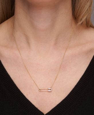 Diamond Safety Pin Charm Collector Pendant Necklace (1/20 ct. t.w.) in 10k Gold, 17" + 1" extender, Created for Macy's