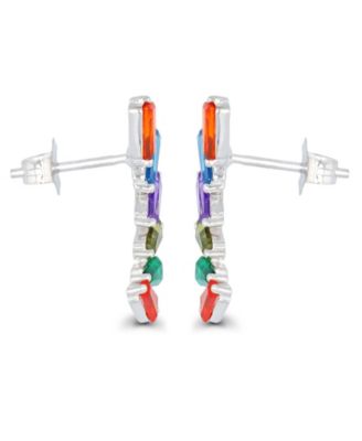Multicolor Baguette Earrings in Sterling Silver
