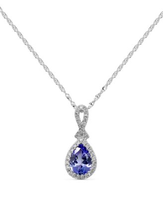 Macy's - Tanzanite (5/8 ct. tw.) & Diamond (1/10 ct. t.w.) Pear Halo Pendant Necklace in 14k White Gold, 16" + 2" extender