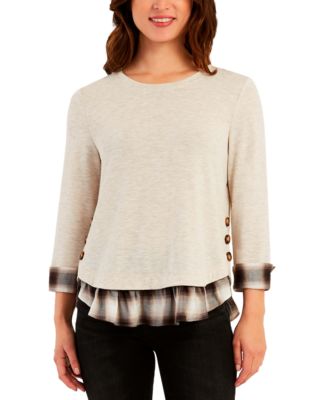 BCX - Juniors' Hachi-Knit 2-Fer Side-Button Sweater