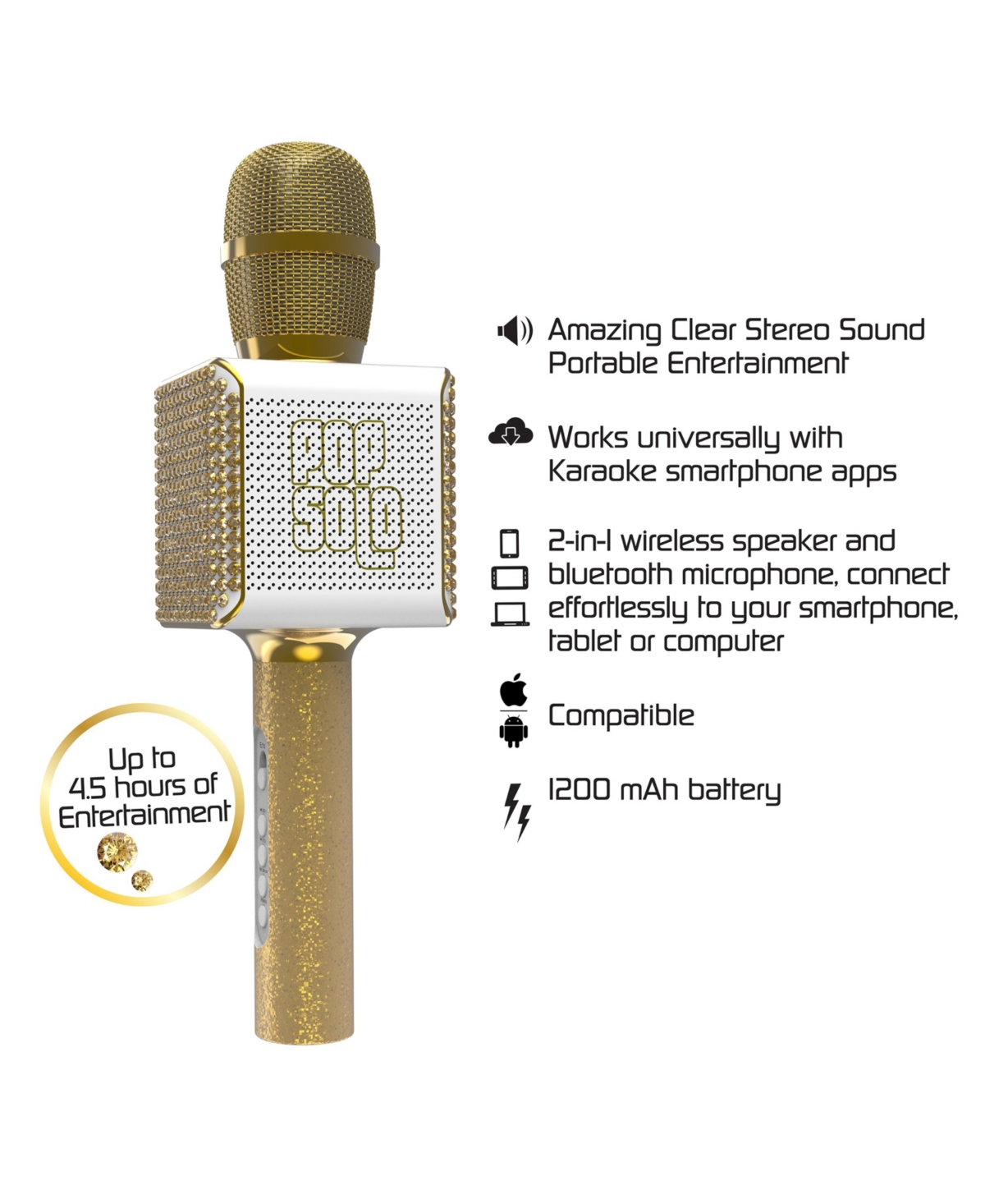 Tzumi Pop Solo Bling Bluetooth Karaoke Microphone with Smartphone Holder