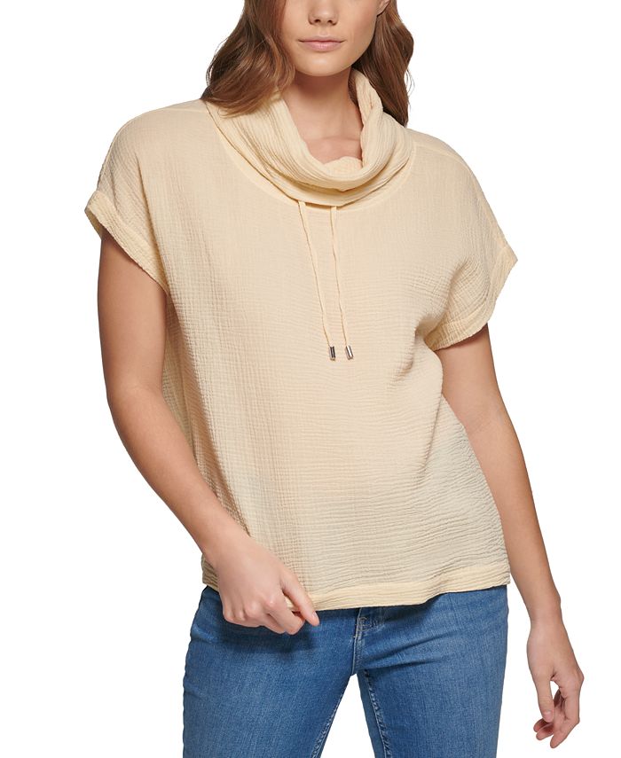 Calvin Klein Women s Cotton Gauze Funnel Neck Top Macy s