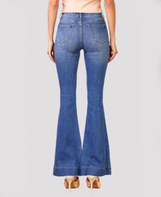 Women's High Rise Faded Stretch Flare Jeans