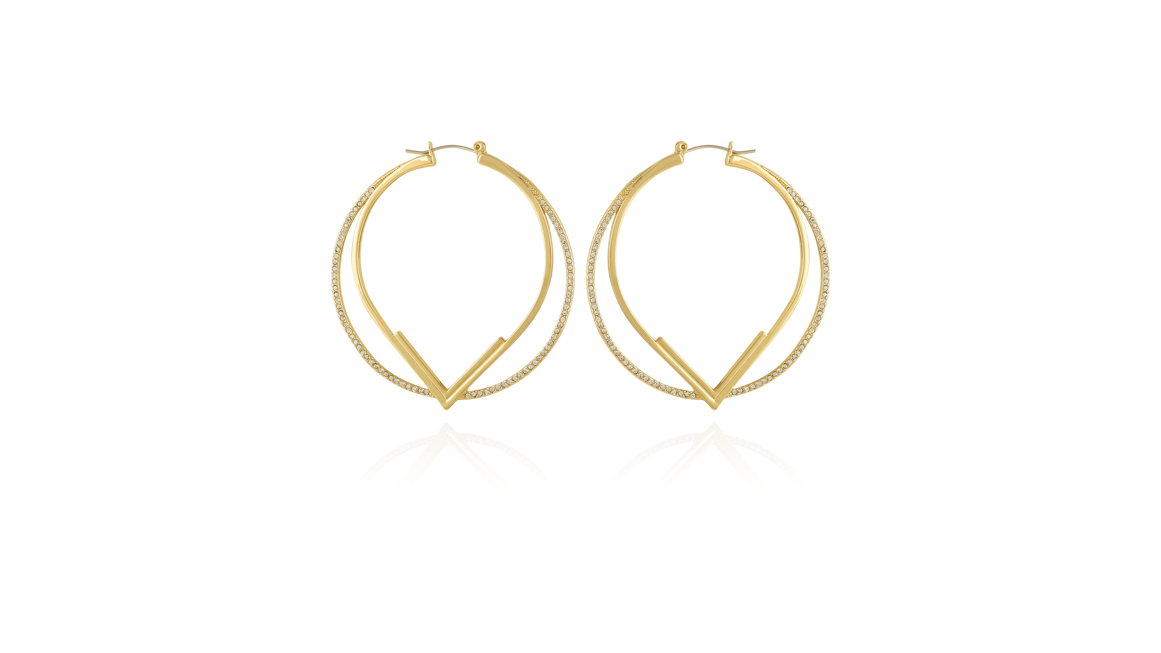 Vince Camuto Gold-Tone Double Hoop V Pave Earrings