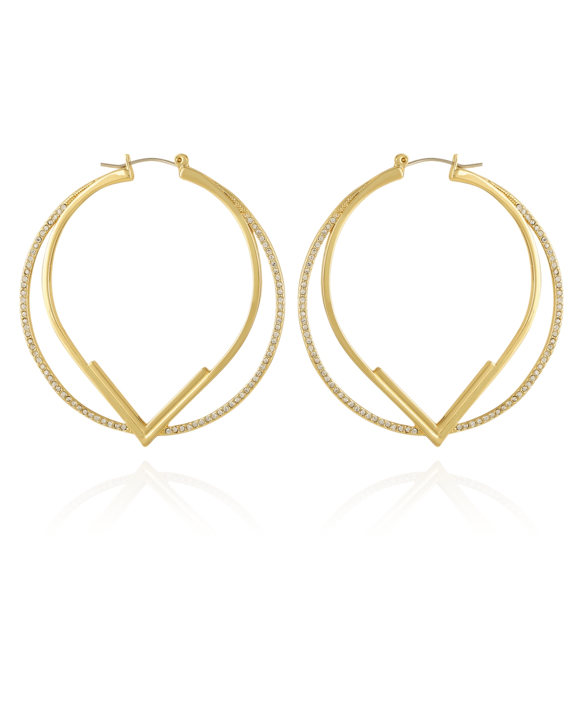 Gold-Tone Double Hoop V Pave Earrings - Gold-Tone