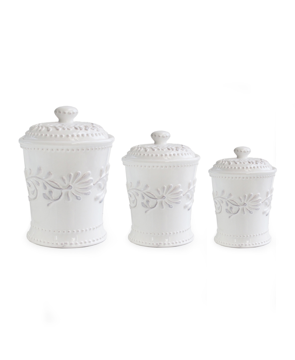 American Atelier Bianca Leaf Canister, Set Of 3 In White