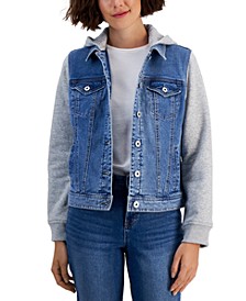 Women's Hooded Mixed-Media Denim Jacket, Created for Macy's