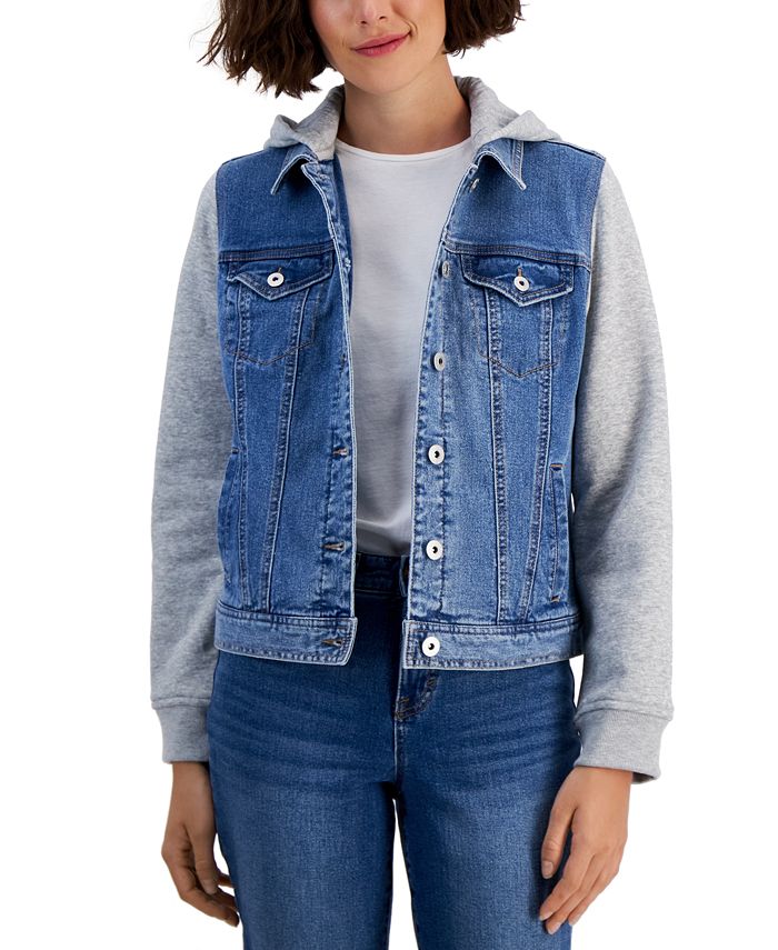 Style & Co Women's Hooded Mixed-Media Denim Jacket, Created for Macy's ...