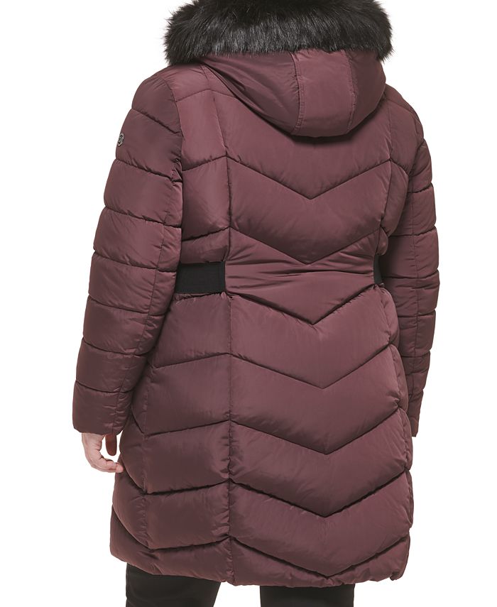 Calvin Klein Women's Plus Size FauxFurTrim Hooded Puffer Coat