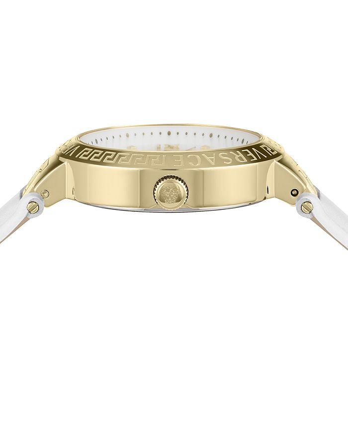 Versace Women's Swiss Greca White Leather Strap Watch 36mm - Macy's