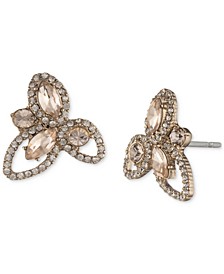 Silver-Tone Pavé Crystal Open Floral Button Earrings