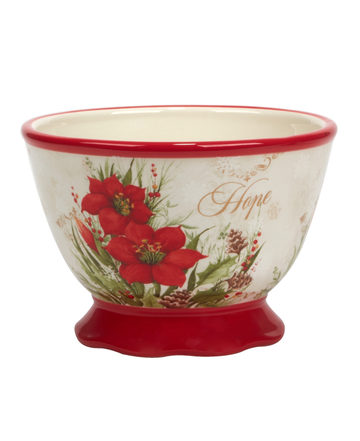 Certified International Winter's Medley 4 Piece Ice Cream Bowl Set - Red and White