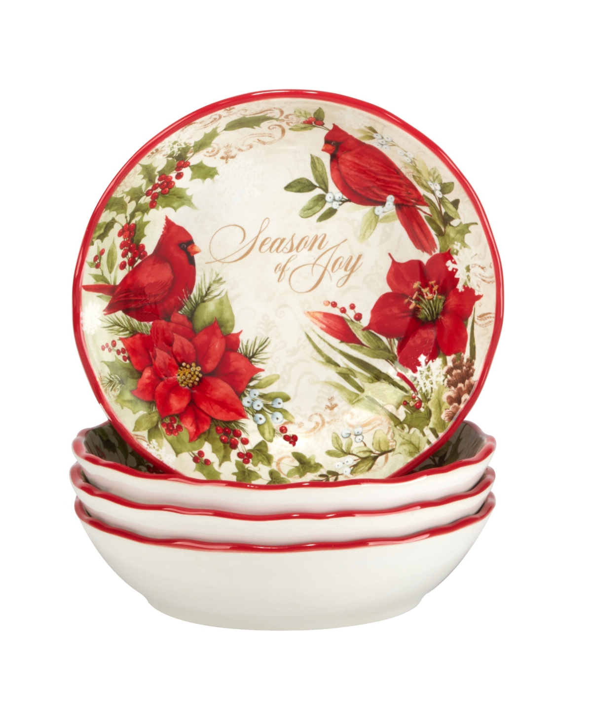 Winter's Medley 4 Piece Soup Bowl Set - Red and White