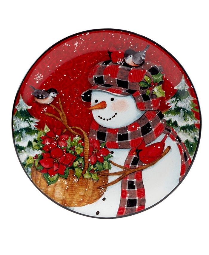 Certified International Christmas Lodge Snowman 4 Piece Dessert Plate ...