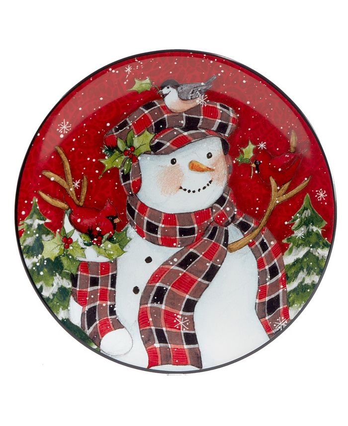 Certified International Christmas Lodge Snowman 4 Piece Dessert Plate ...