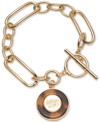 Lauren Ralph Lauren - Gold-Tone Tortoise-Look Inlay Logo Coin Link Bracelet