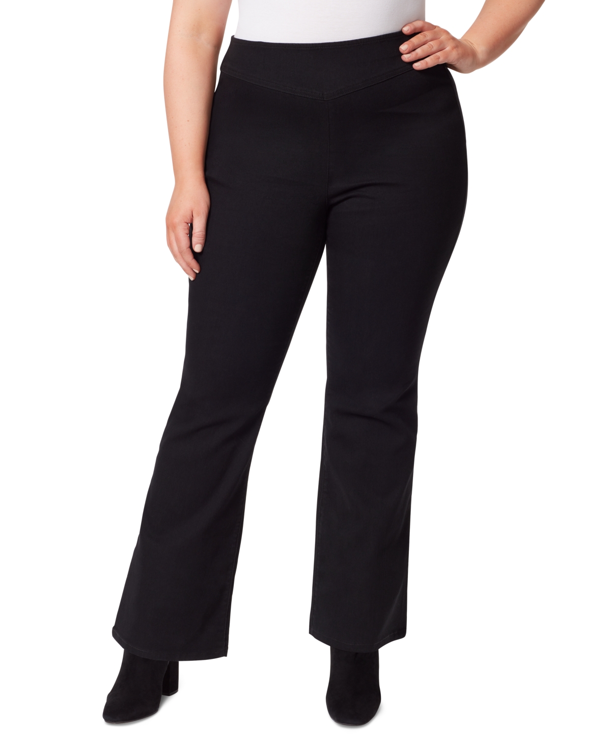 Trendy Plus Size Pull-On Flare Jeans - Black
