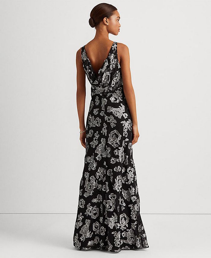 Lauren Ralph Lauren Metallic Floral Sleeveless Gown - Macy's