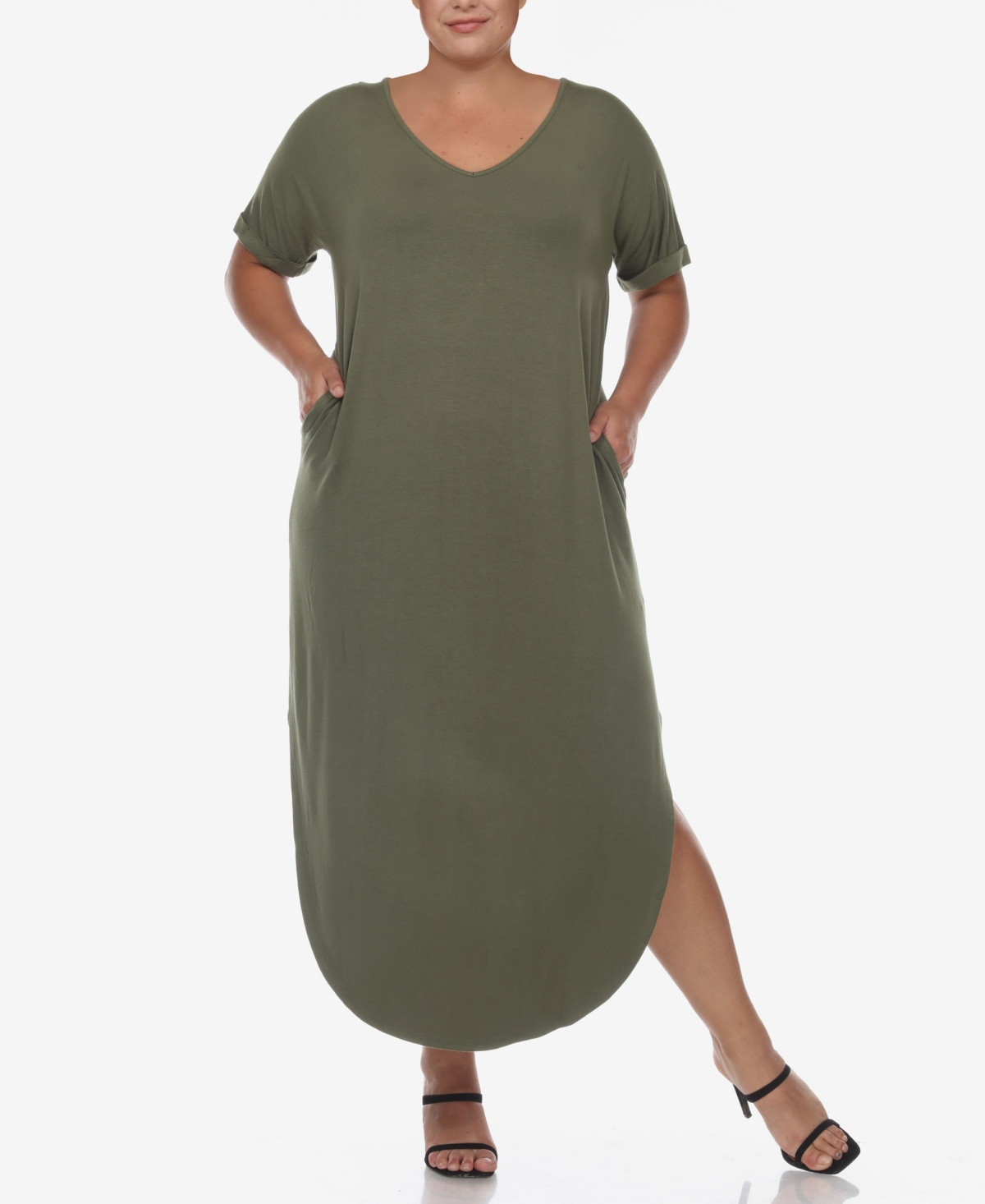 Plus Size Short Sleeve V-neck Maxi Dress - Charcoal