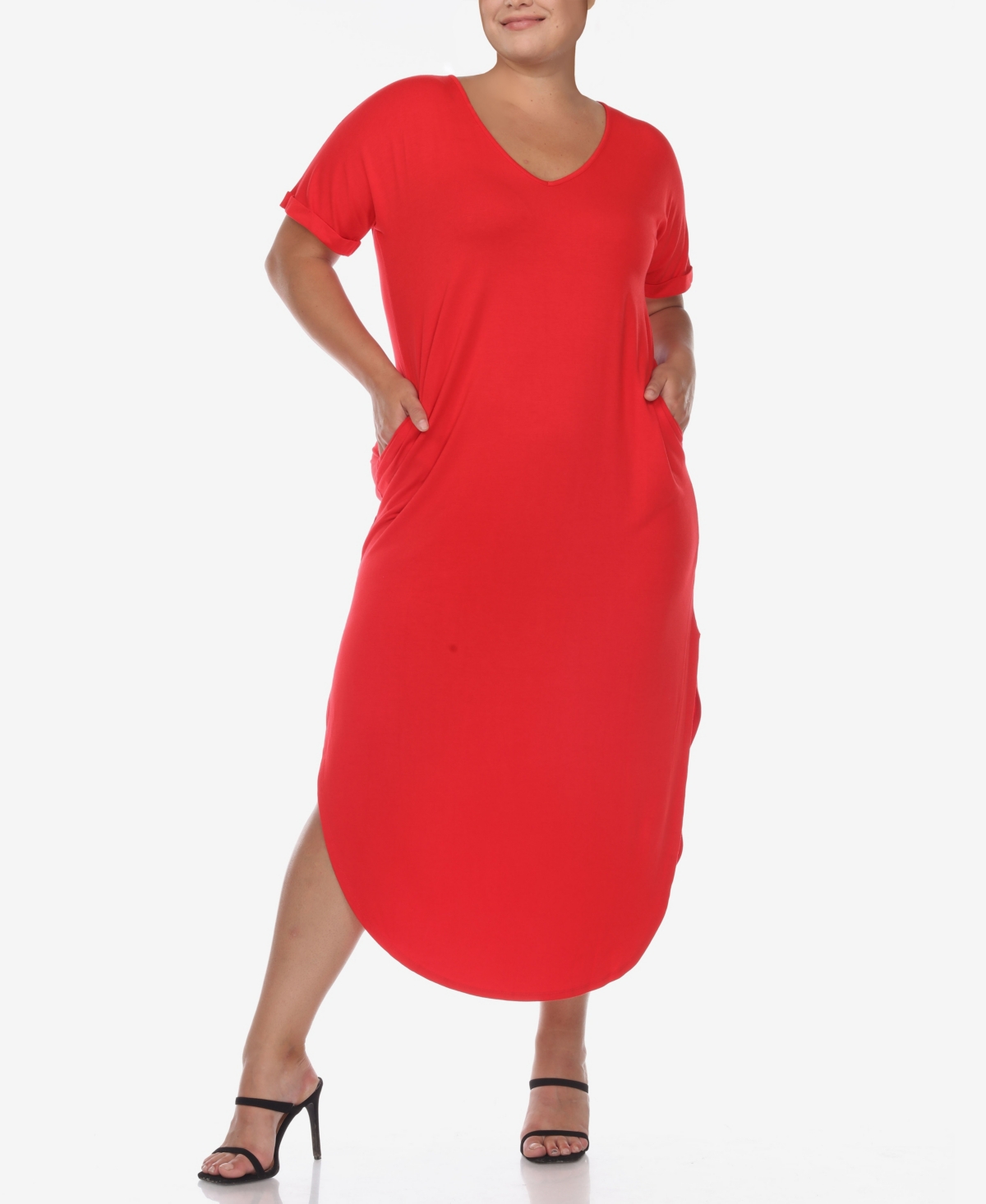 Plus Size Short Sleeve V-neck Maxi Dress - Charcoal