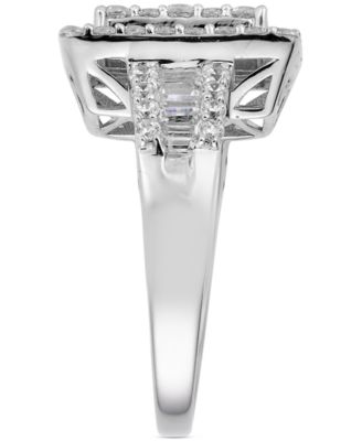 Diamond Round & Baguette Rectangular Cluster Ring (1-5/8 ct. t.w.) in 14k White Gold