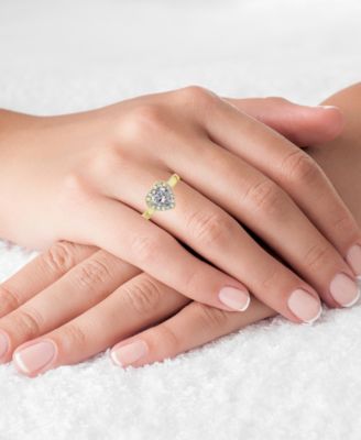 Cubic Zirconia in 14K Gold Over Sterling Silver Heart Round Pave Ring