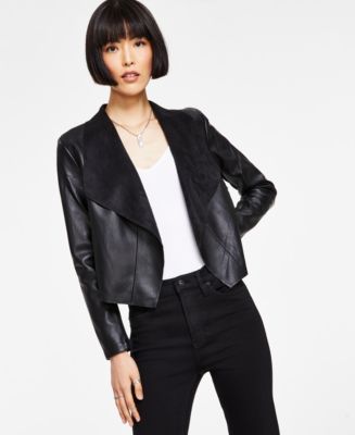Bar III Women's Faux-Leather Flyaway Jacket, Created for Macy's ...