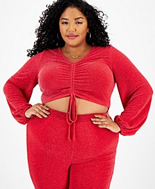 Plus Size Embellished V-Neck Drawstring Crop Top, Created for Macy's