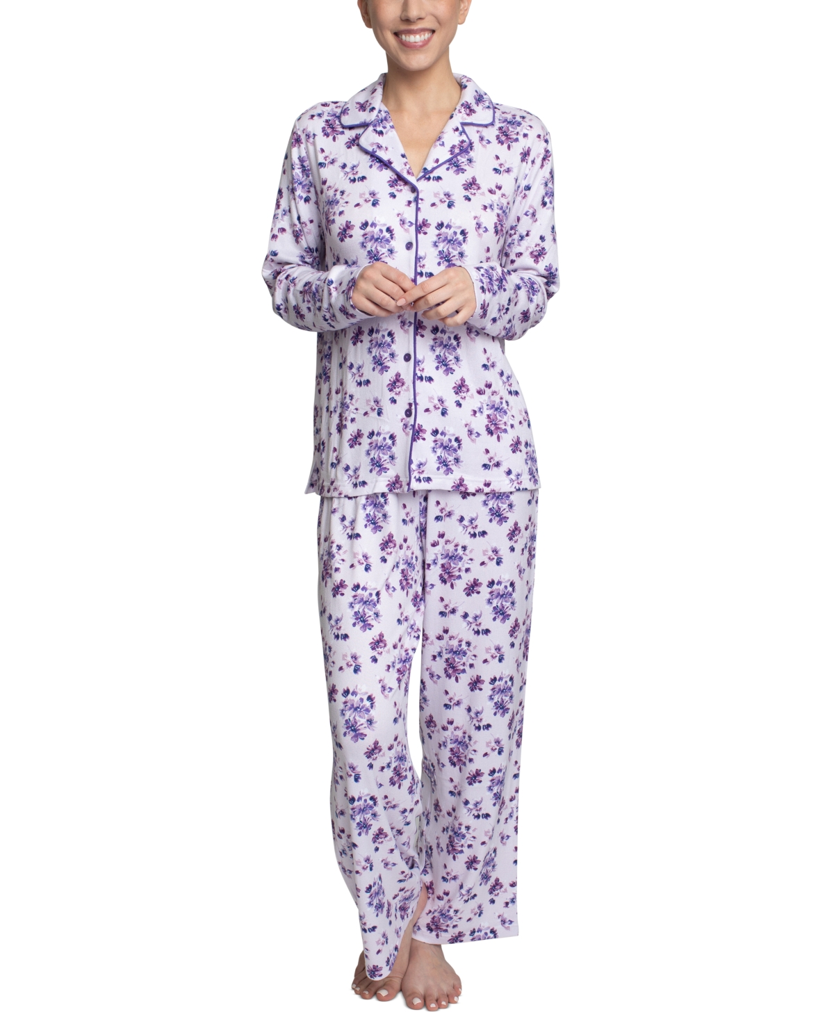 Hanes Women's Relaxed Butter-Knit Notch Collar Pajama Set
