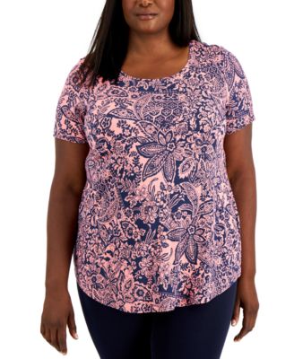 JM Collection - Plus Size Printed Short-Sleeve Top, Created for Macy's