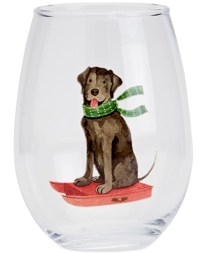 Tabletops Unlimited Furry Christmas Dog Stemless Wine Glasses, Set of 4