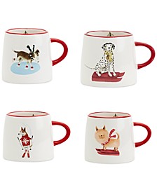 Furry Christmas Mugs, Set of 4