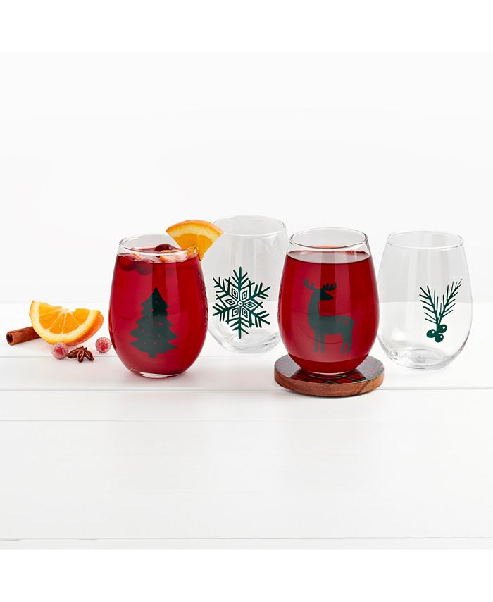 Tabletops Unlimited Winter Forest Stemless Glass, Set of 4 Macy's