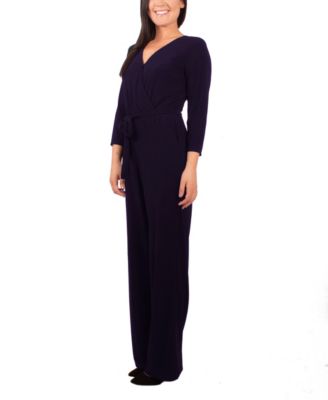 Women's 3/4 Sleeve Belted Jumpsuit
